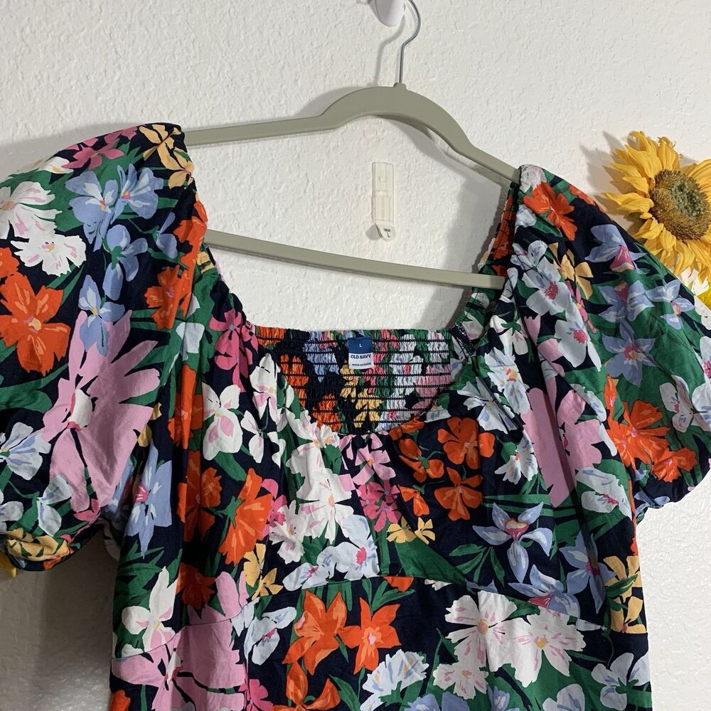 Old Navy Floral Colorful Puffy Short Sleeve Blouse Size Large Women’s - Picture 5 of 9
